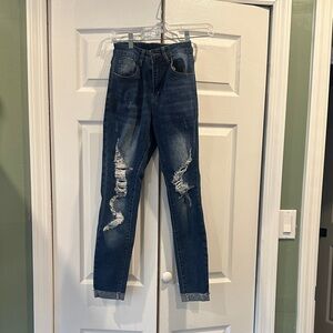 SHEIN Dark Blue Distressed Skinny Jeans